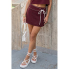 Women's Contrast Piping Mini Skirt with Overlay Panel and Tie Detail A4707