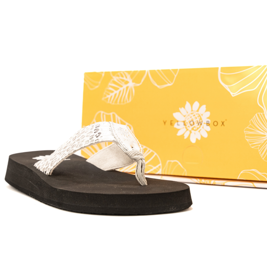 Women's Yellow Box White and Silver Cheetah Print Flip Flops 60340-FERRARA