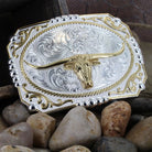 Men's Montana Silversmiths Two-Tone Cowboy Cameo Buckle With Longhorn 25815-767