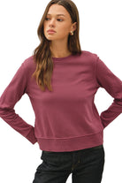 Be Cool Women's Merlot Garment-dyed Cotton Fleece Crew Sweatshirt 