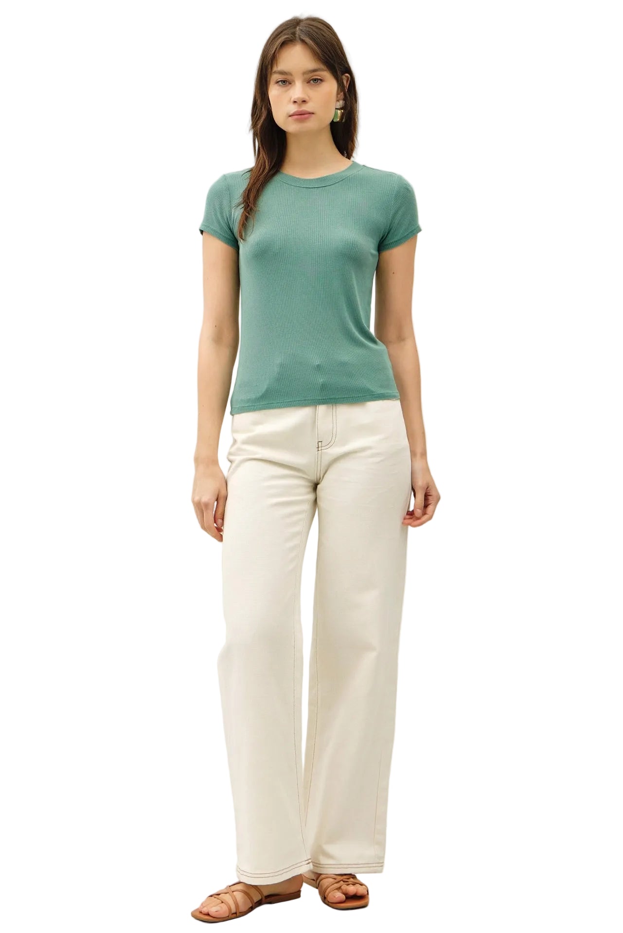 Be Cool Women's Garment Dyed Ribbed Crew Neck Top 