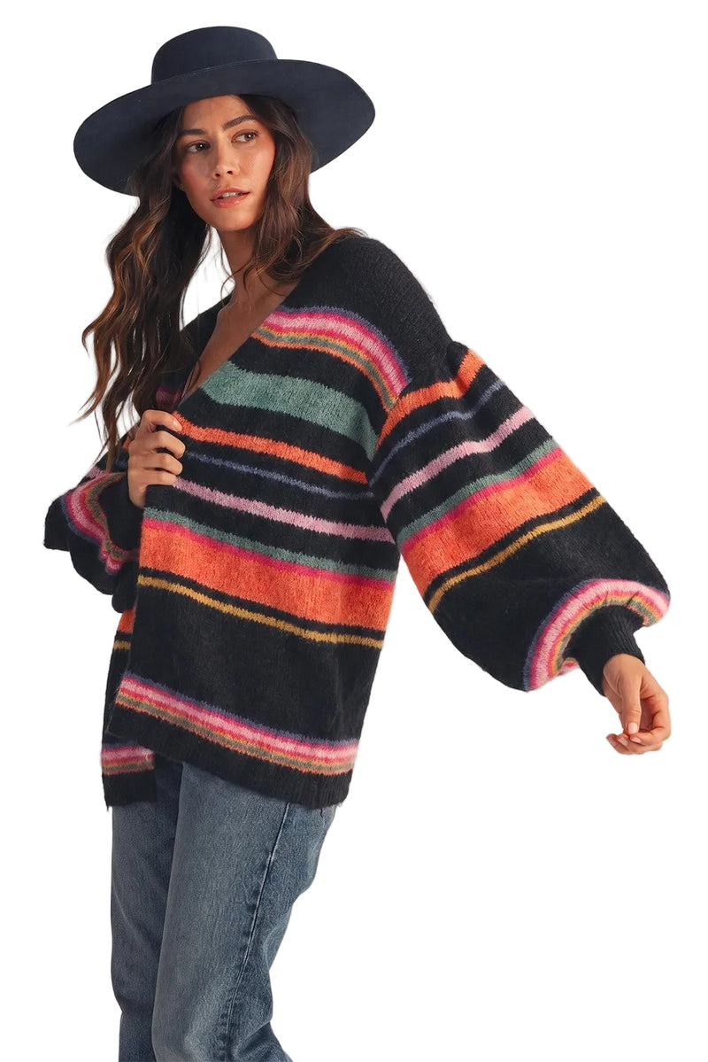 Women's Sunset Carnival Stripe Cozy Relaxed Cardigan