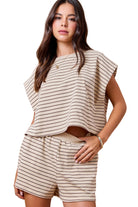 Women's Tan/Brown Boxy Stripe Sleeveless Lounge Top