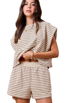 Women's Tan/Brown Boxy Stripe Sleeveless Lounge Top