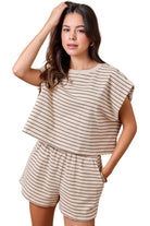 Women's Tan/Brown Boxy Stripe Sleeveless Lounge Top