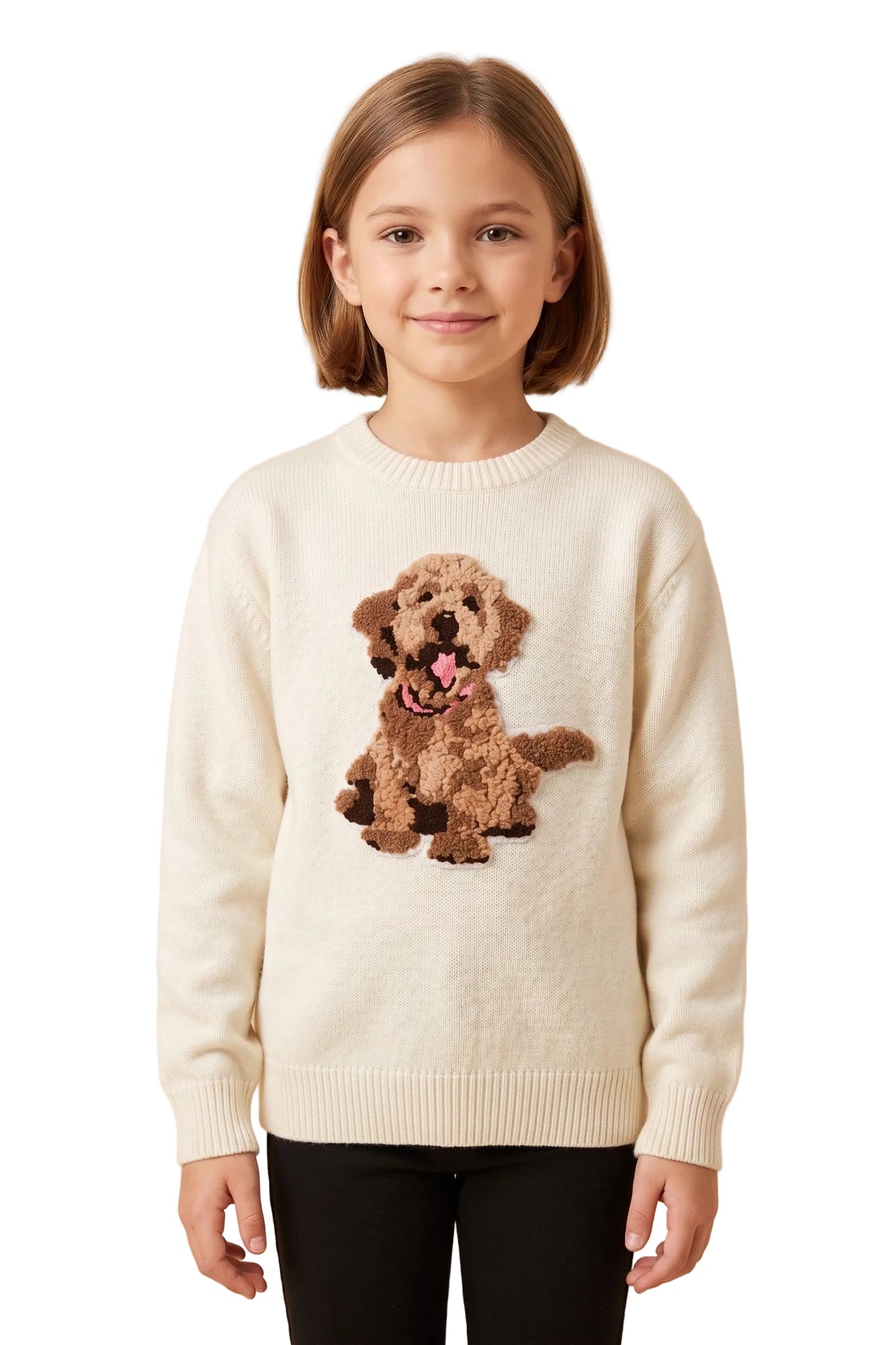 Hayden Girl's Ivory Terrier Graphic Knit Sweater Top 