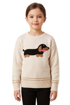 Hayden Girl's Oatmeal Fuzzy Dachshund Applique Knit Sweater GY3411-OAT