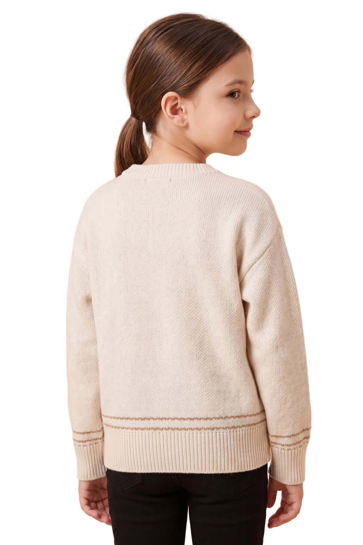 Hayden Girl's Oatmeal Fuzzy Dachshund Applique Knit Sweater GY3411-OAT