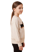 Hayden Girl's Oatmeal Fuzzy Dachshund Applique Knit Sweater GY3411-OAT