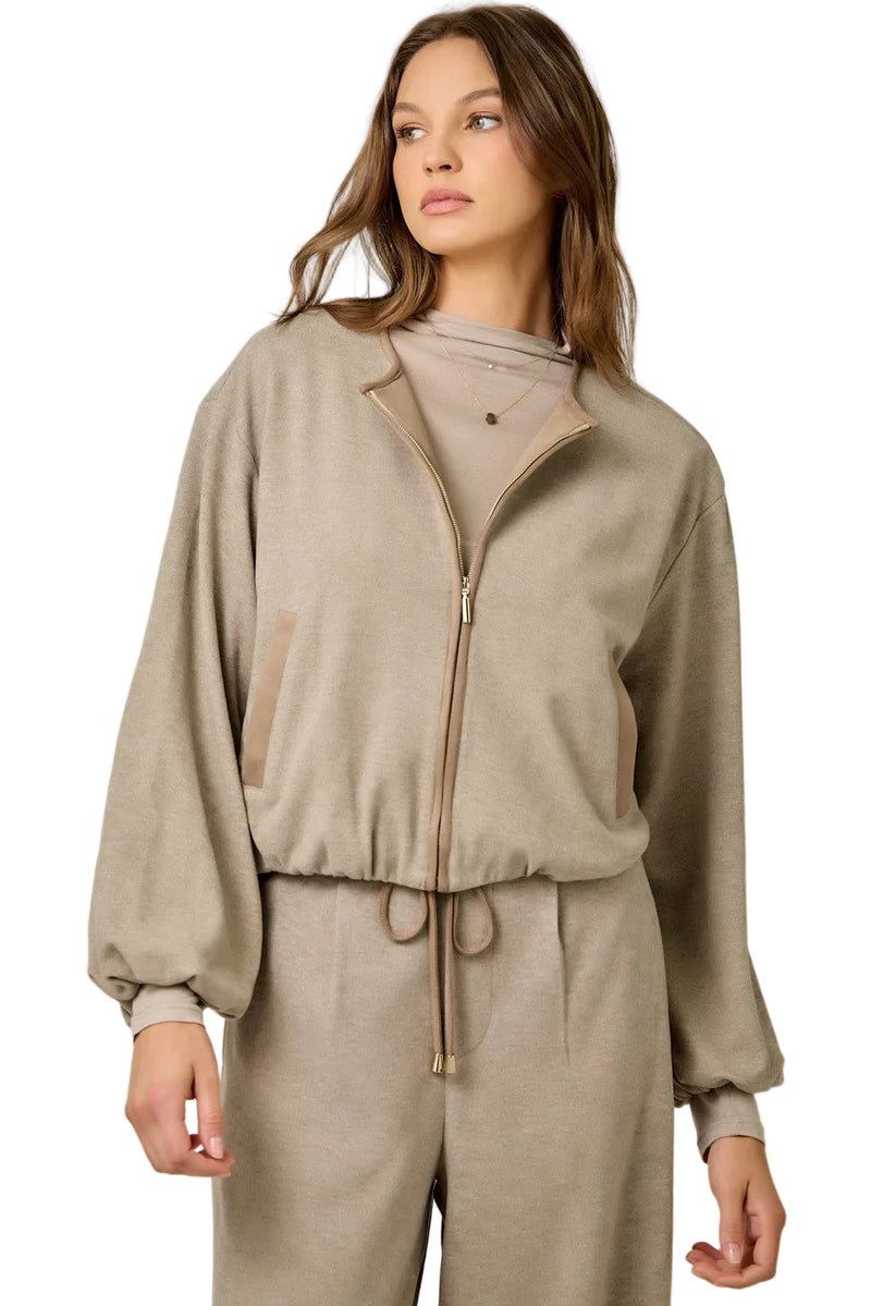 Mystree Women's Stone Suede Accent Bubble Hem Jacket 