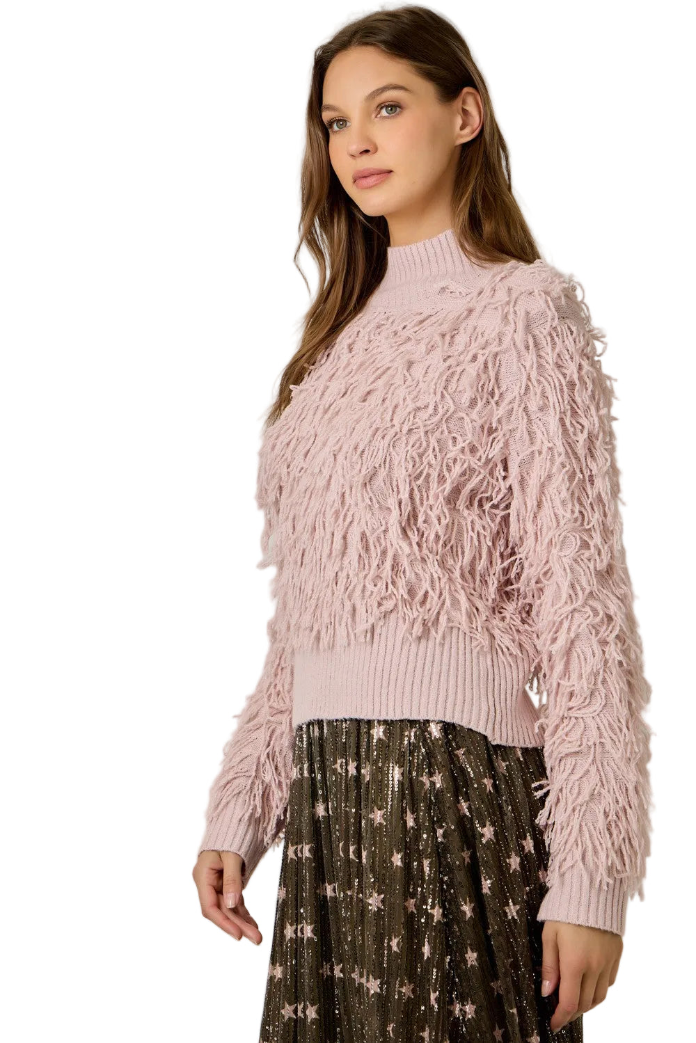 Mystree Women's Rose Shaggy Knit Pullover Sweater