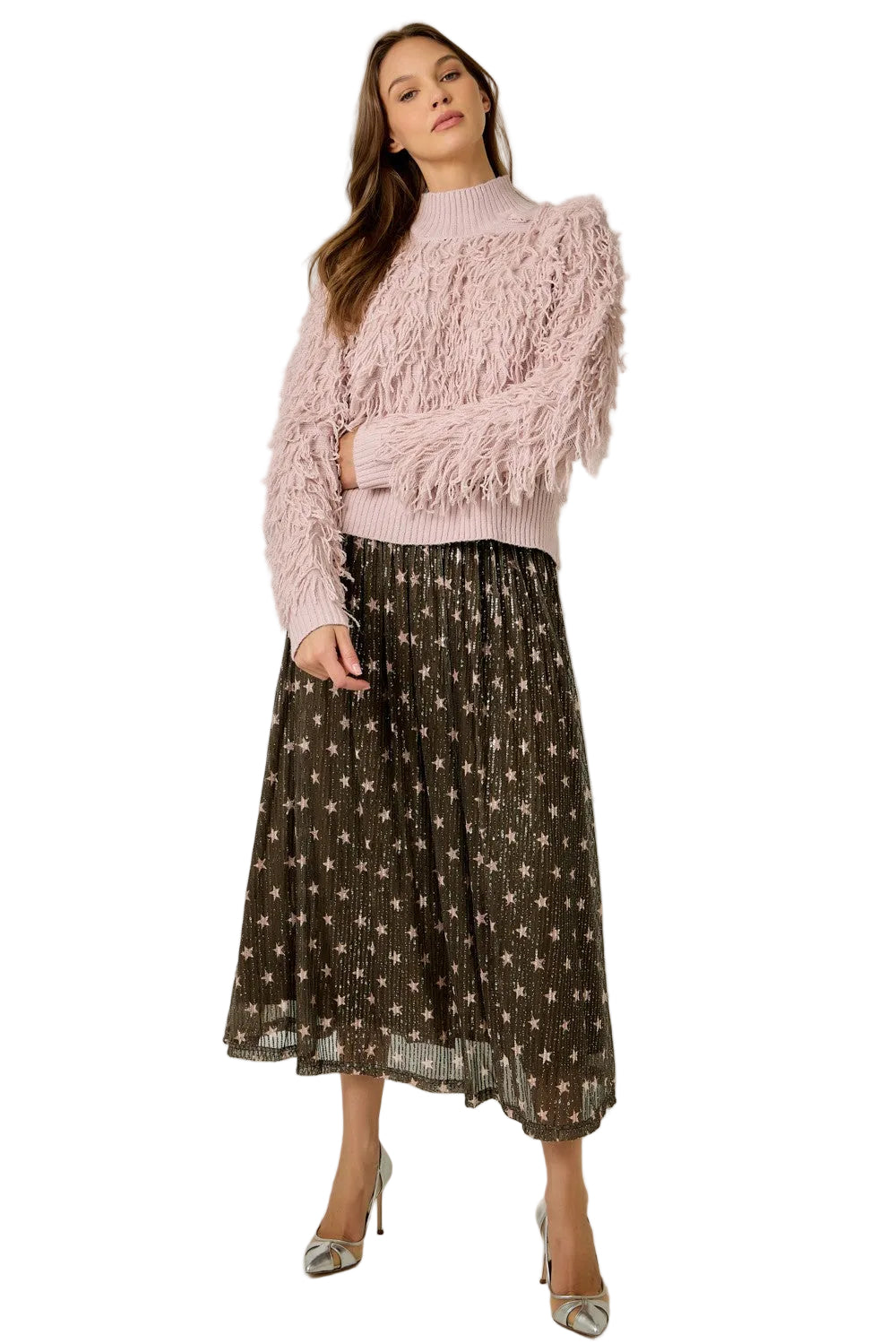Mystree Women's Rose Shaggy Knit Pullover Sweater