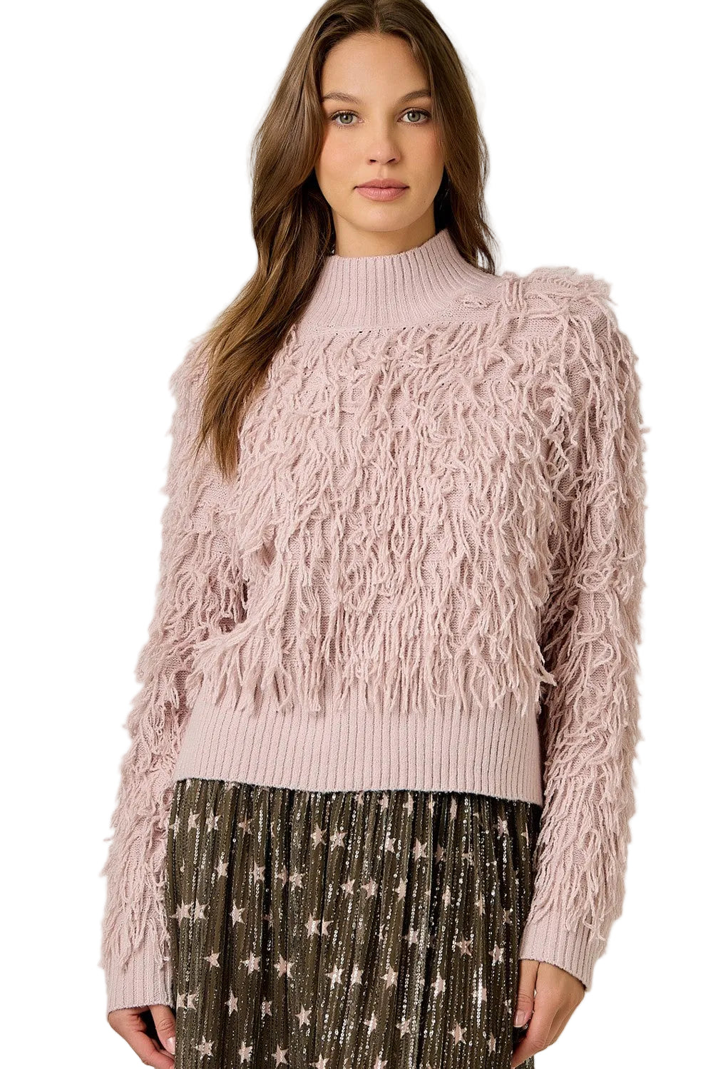 Mystree Women's Rose Shaggy Knit Pullover Sweater