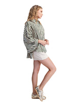 Glam Women's Stripe Wide Puff Sleeve Button Down Shirt 