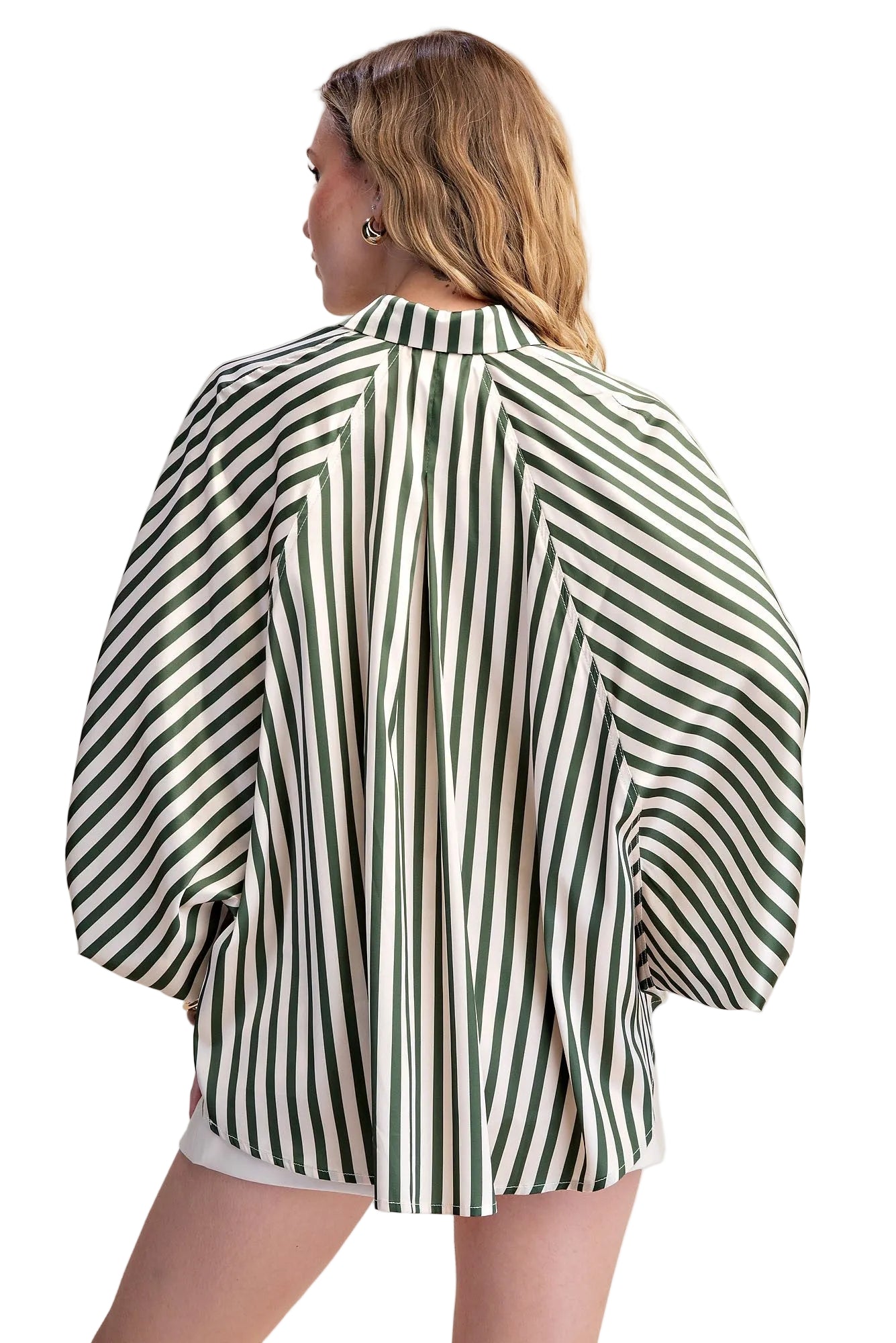 Glam Women's Stripe Wide Puff Sleeve Button Down Shirt 