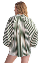 Glam Women's Stripe Wide Puff Sleeve Button Down Shirt 