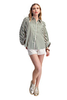 Glam Women's Stripe Wide Puff Sleeve Button Down Shirt 