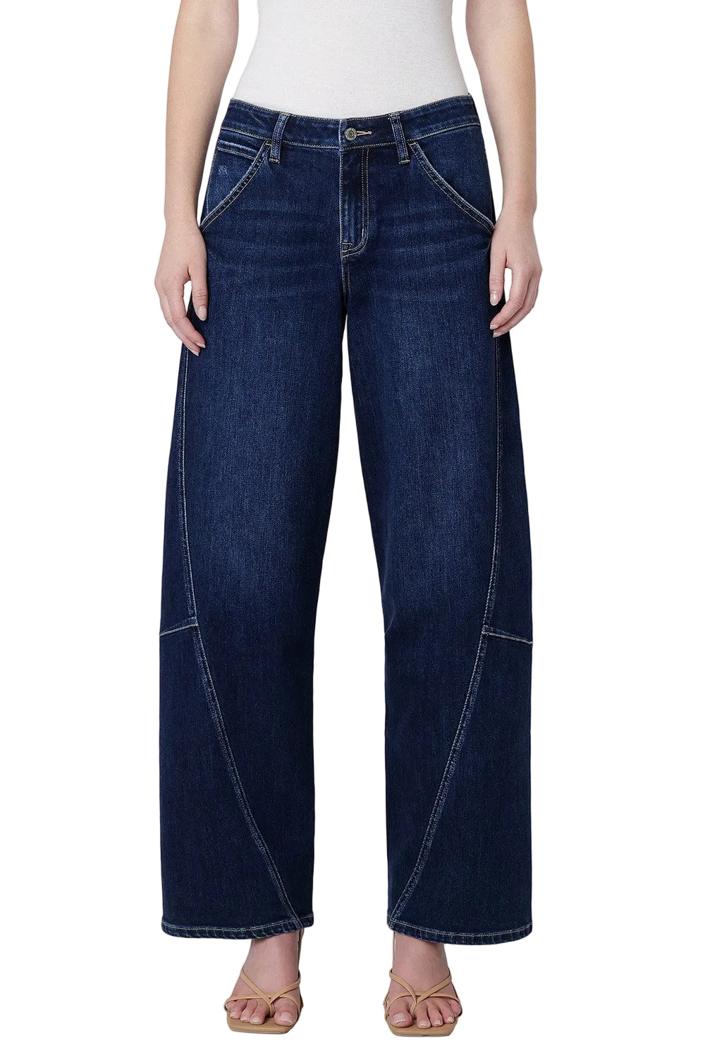 Flying Monkey Women's High Rise Back Flap Pocket Twist Seam Wide Barrel Jeans 
