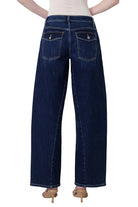 Flying Monkey Women's High Rise Back Flap Pocket Twist Seam Wide Barrel Jeans 
