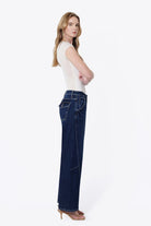 Flying Monkey Women's High Rise Back Flap Pocket Twist Seam Wide Barrel Jeans 