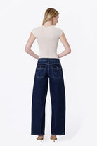 Flying Monkey Women's High Rise Back Flap Pocket Twist Seam Wide Barrel Jeans 