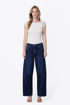 Flying Monkey Women's High Rise Back Flap Pocket Twist Seam Wide Barrel Jeans 