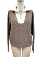 Women's Mocha/Ivory Aspen Lodge Cable Knit Sweater 