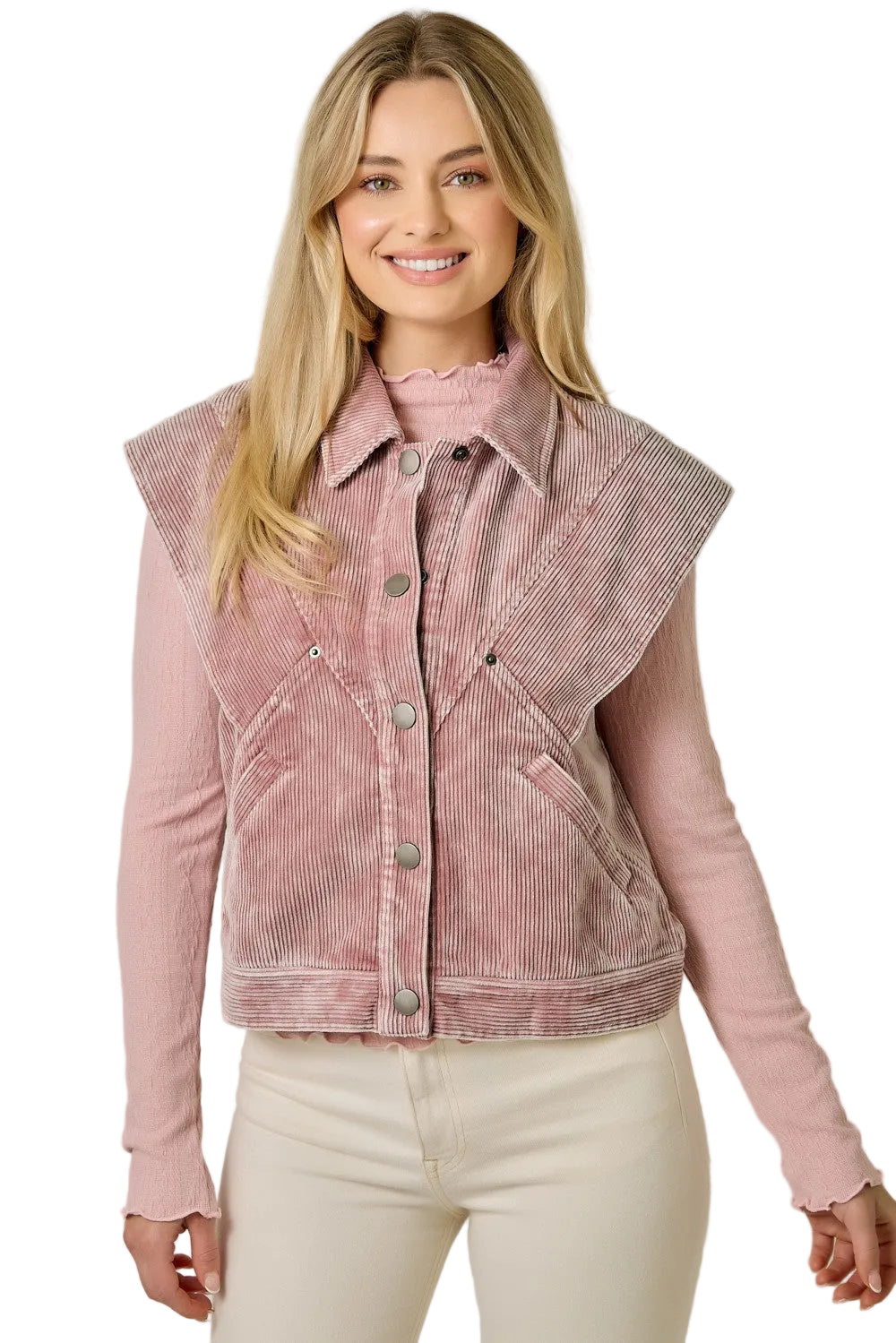 Mystree Women's Rose Oversized Washed Corduroy Vest