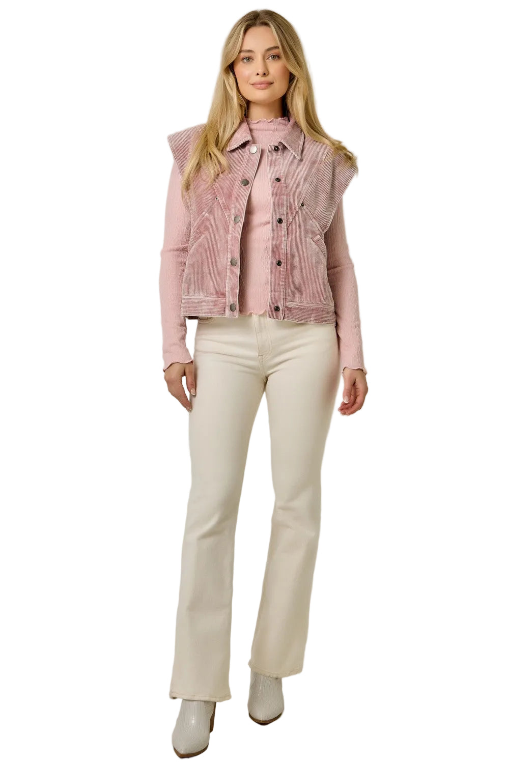 Mystree Women's Rose Oversized Washed Corduroy Vest