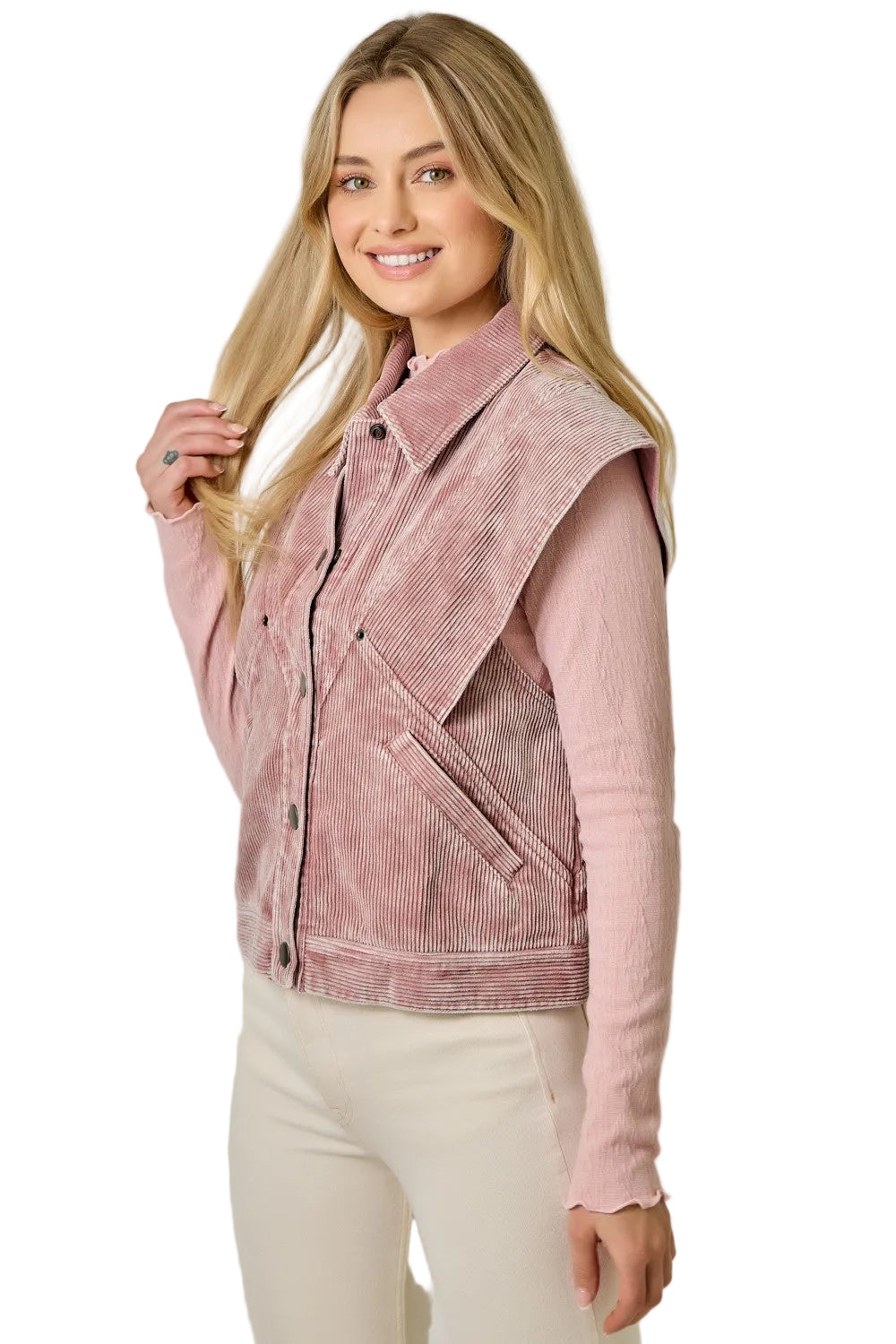 Mystree Women's Rose Oversized Washed Corduroy Vest