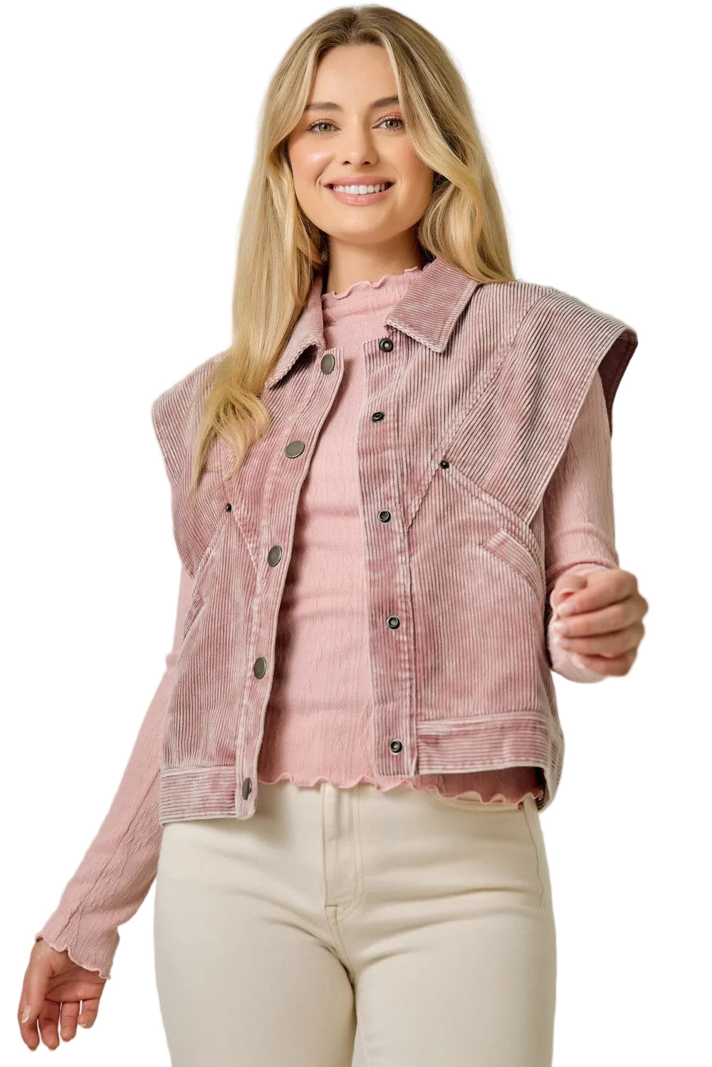 Mystree Women's Rose Oversized Washed Corduroy Vest
