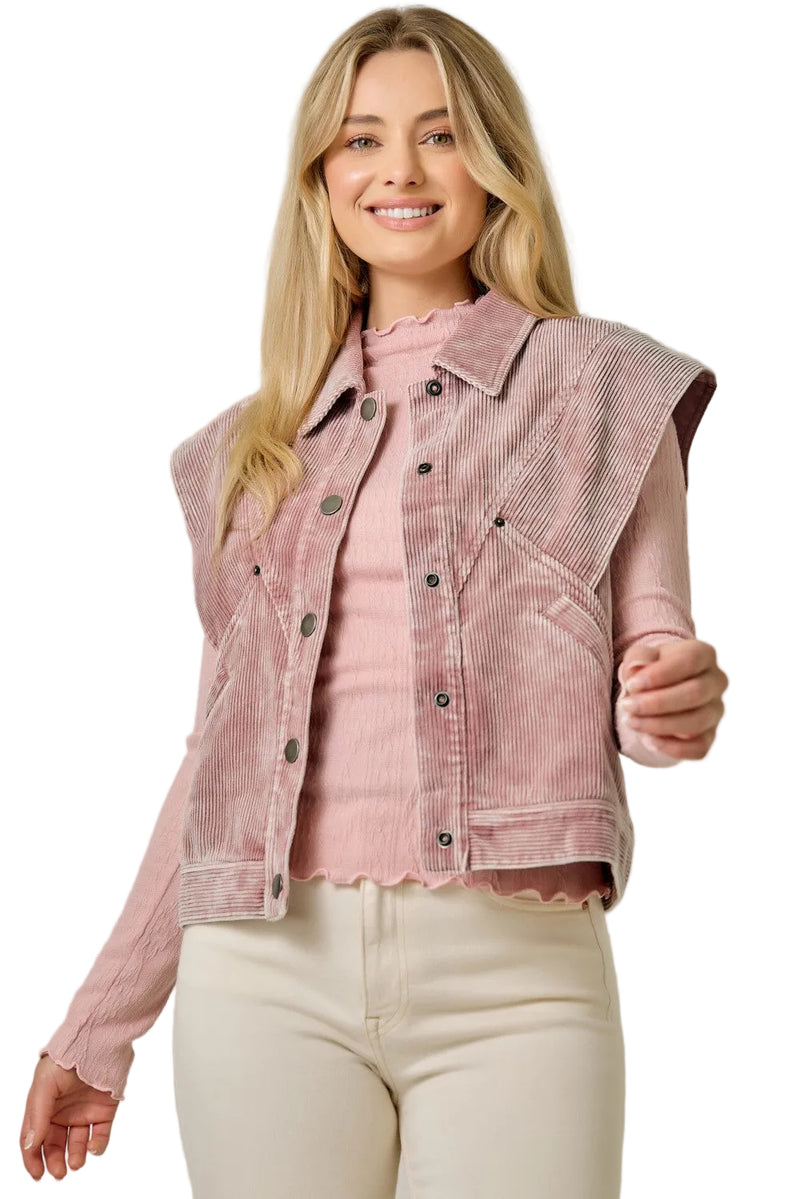 Mystree Women's Rose Oversized Washed Corduroy Vest