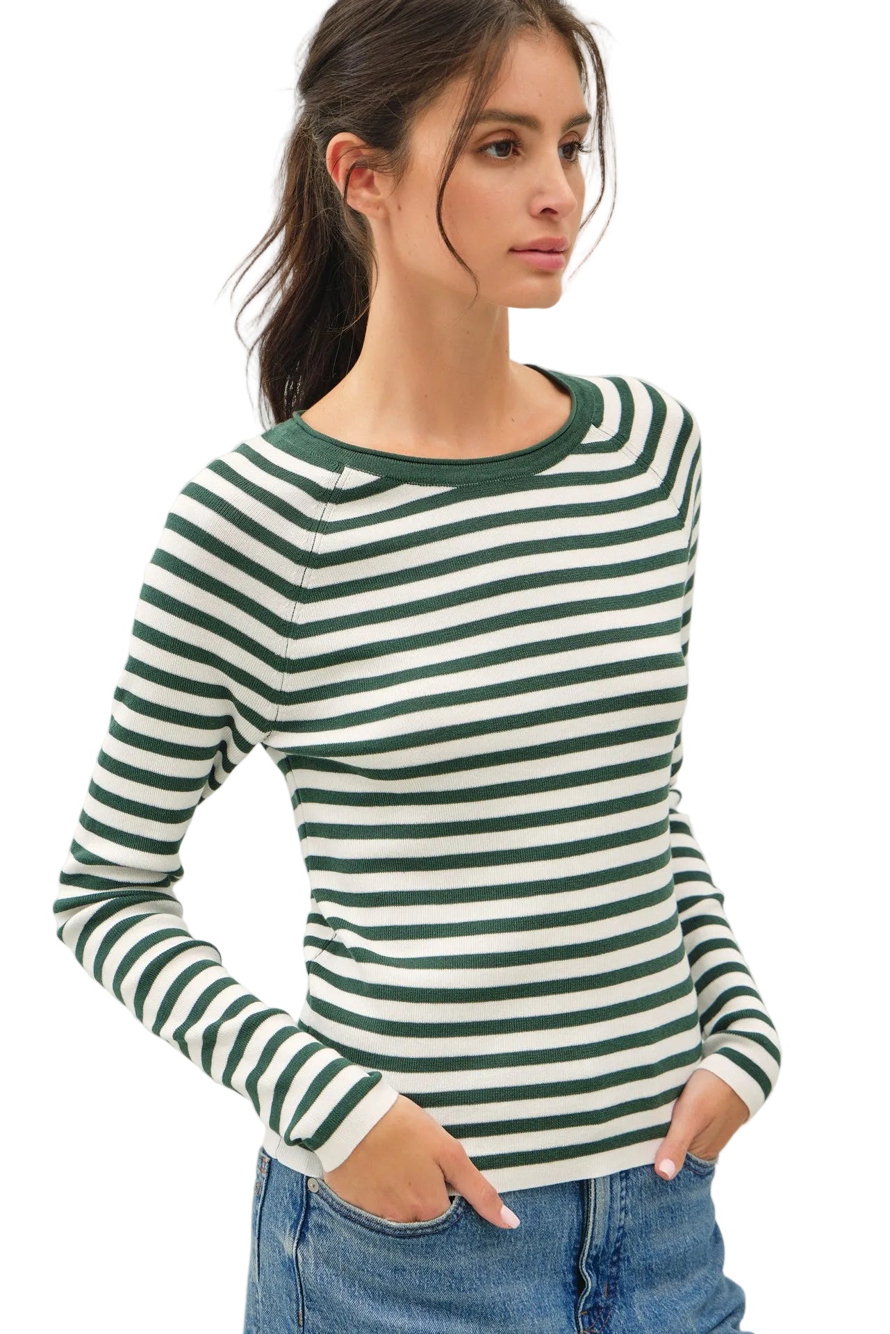 Women's Striped SLim Fit Raglan Sleeve Sweater 65720