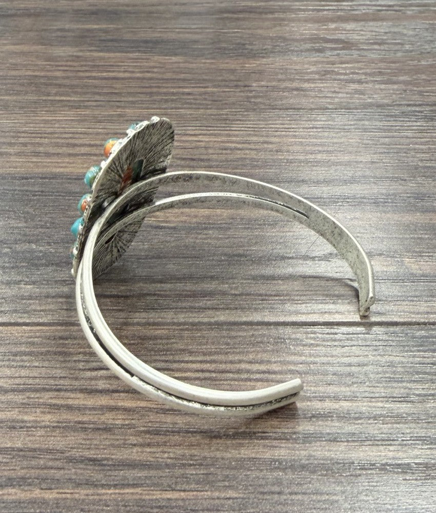 Women's Isac Silver and Turquoise 212" Western Gemstone Brass C-Cuff Bracelet 