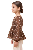 Hayden Girl's Brown Smocked Polka Dot Peplum Top 