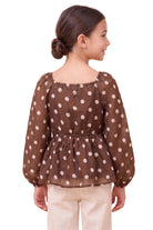 Hayden Girl's Brown Smocked Polka Dot Peplum Top 