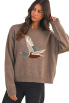 Anniewear Women's Mocha Mallard Jacquard Loose Fit Sweater 
