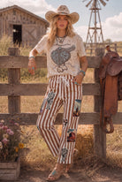 Bona Brand Women's Western Patch Print Striped Pants 