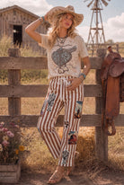 Bona Brand Women's Western Patch Print Striped Pants 