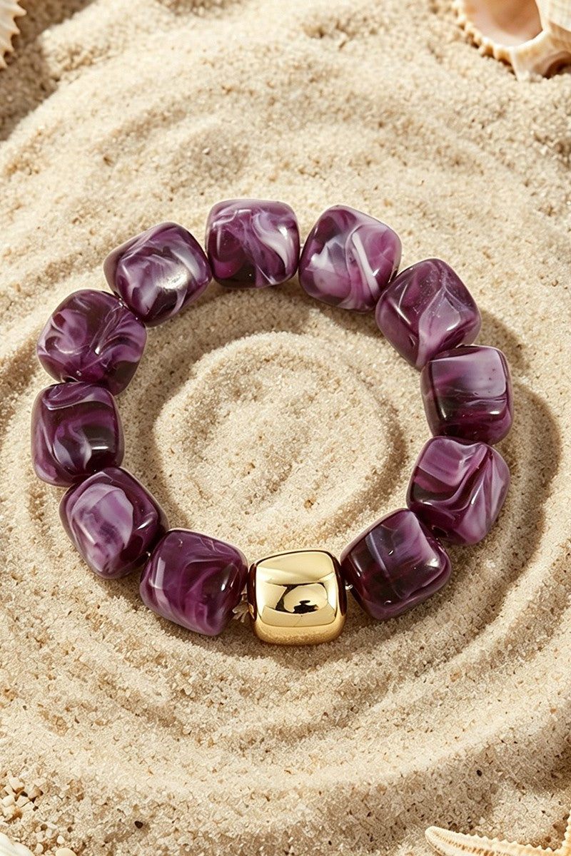 Women's Purple Boho Resin Geometric Bead Stretch Bracelet