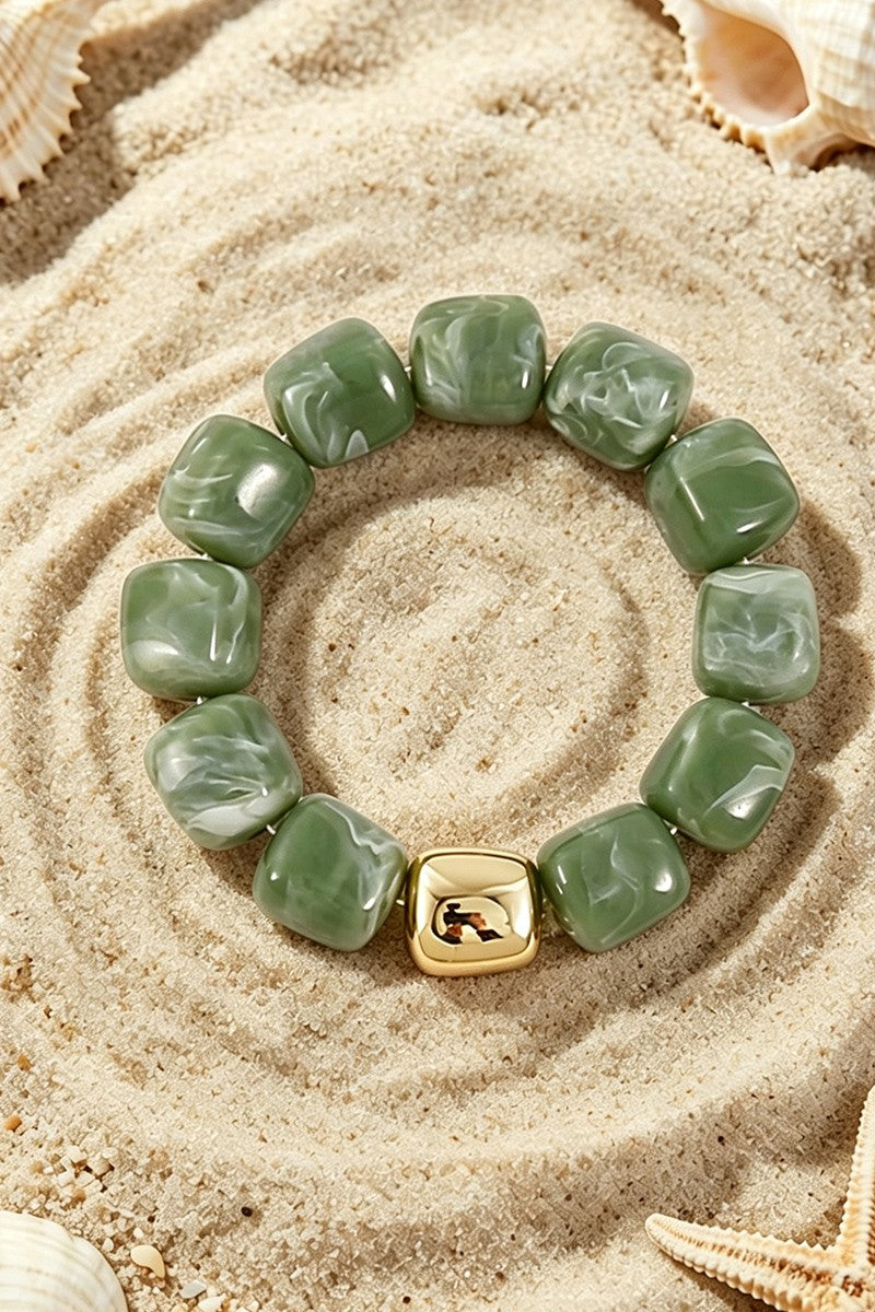 Women's Mint Green Boho Resin Geometric Bead Stretch Bracelet