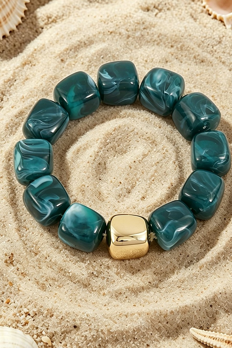 Women's Cyan Boho Resin Geometric Bead Stretch Bracelet