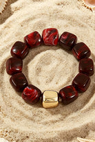 Women's Wine Boho Resin Geometric Bead Stretch Bracelet 