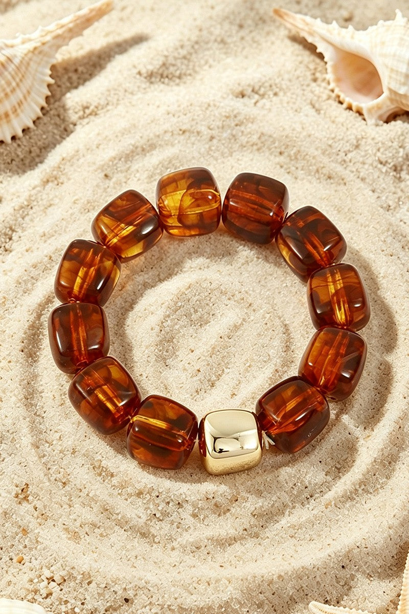 Women's Amber Boho Resin Geometric Bead Stretch Bracelet