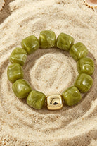 Women's Green Boho Resin Geometric Bead Stretch Bracelet 