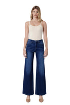 Flying Monkey Women's High Rise Full Length Dark Wash Knit Wide Jeans 