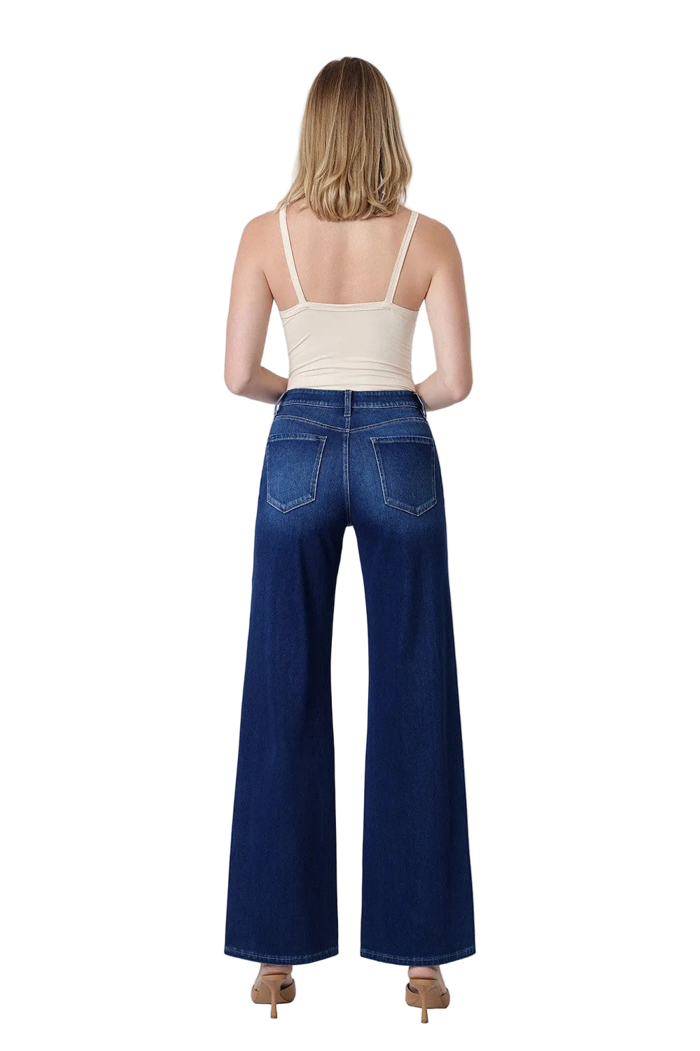 Flying Monkey Women's High Rise Full Length Dark Wash Knit Wide Jeans 