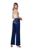 Flying Monkey Women's High Rise Full Length Dark Wash Knit Wide Jeans 