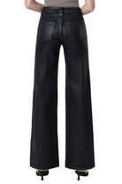 Vervet Women's High Rise Patch Pocket Black Coated Wide Leg Jeans