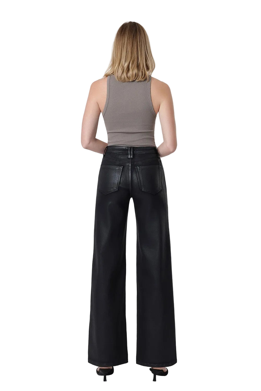 Vervet Women's High Rise Patch Pocket Black Coated Wide Leg Jeans